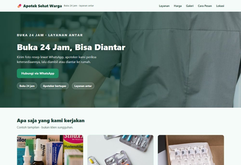 Tampilan website apotek di layar komputer