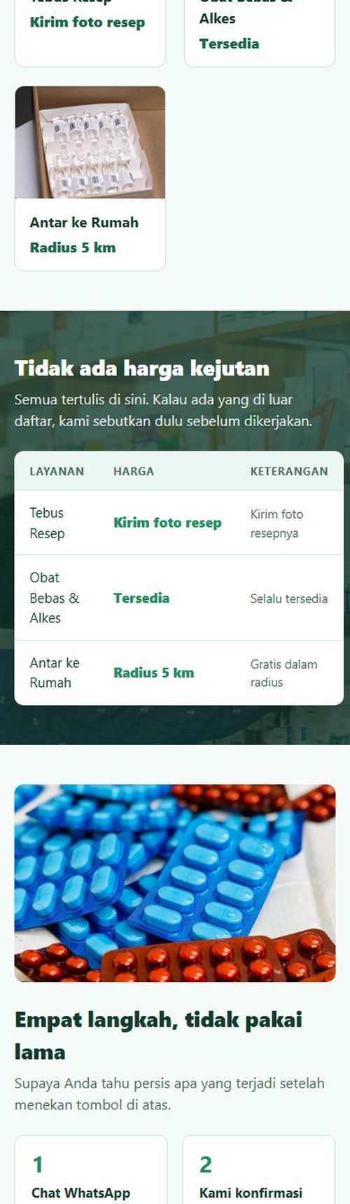 Bagian layanan dan harga website apotek dilihat dari HP