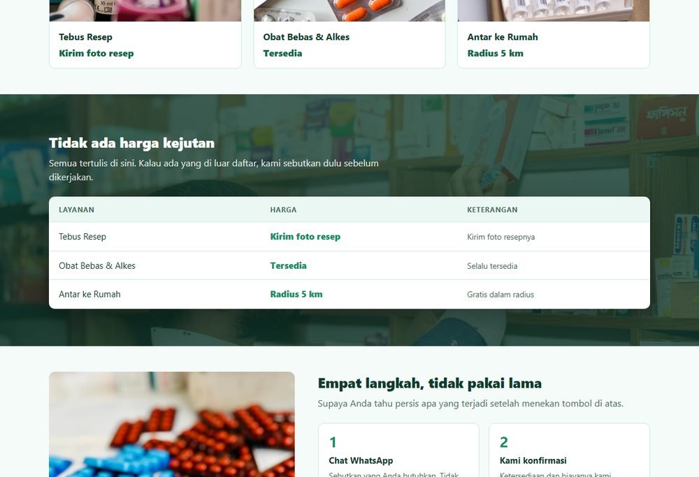 Bagian layanan dan harga pada website apotek