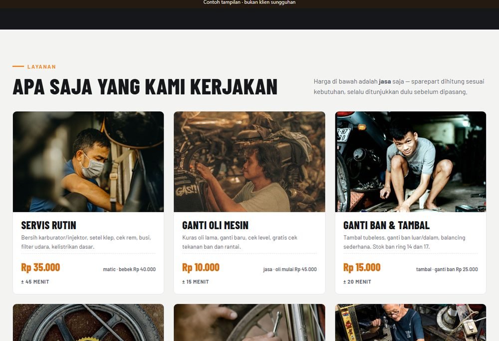 Bagian layanan dan harga pada website bengkel motor & mobil