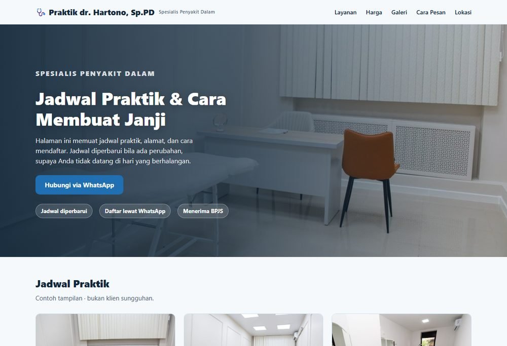 Tampilan website praktik dokter spesialis di layar komputer