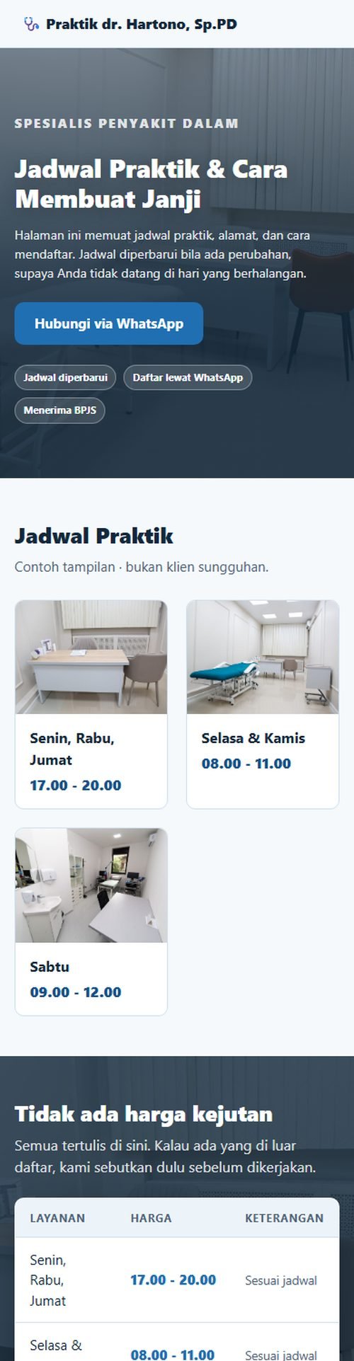 Tampilan website praktik dokter spesialis di layar HP