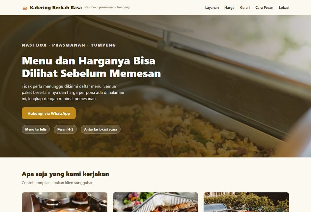 Tampilan website katering & nasi kotak di layar komputer
