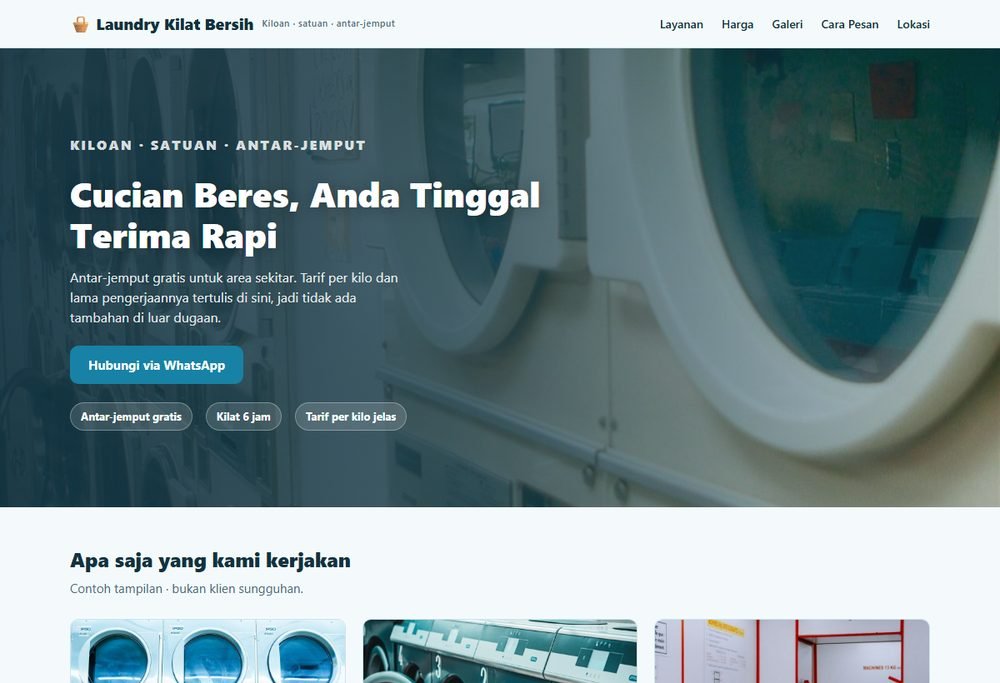 Tampilan website laundry & cuci sepatu di layar komputer