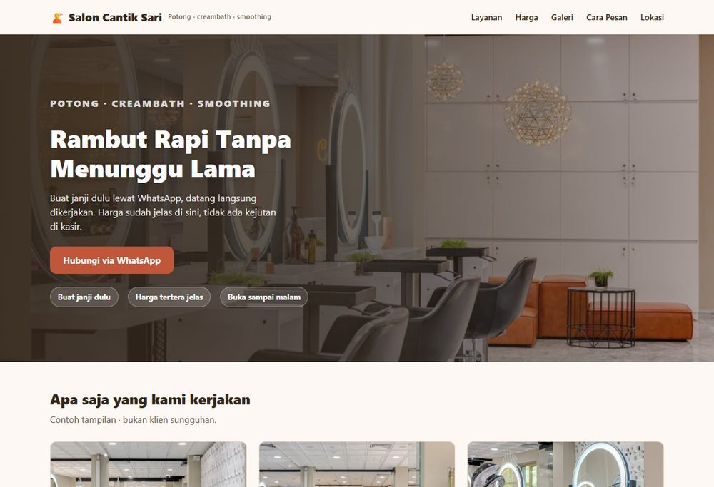 Tampilan website salon & barbershop di layar komputer