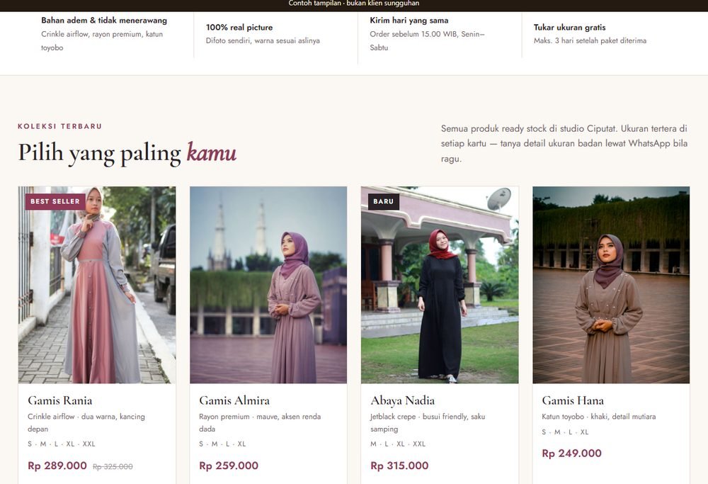 Bagian layanan dan harga pada website toko baju & fashion