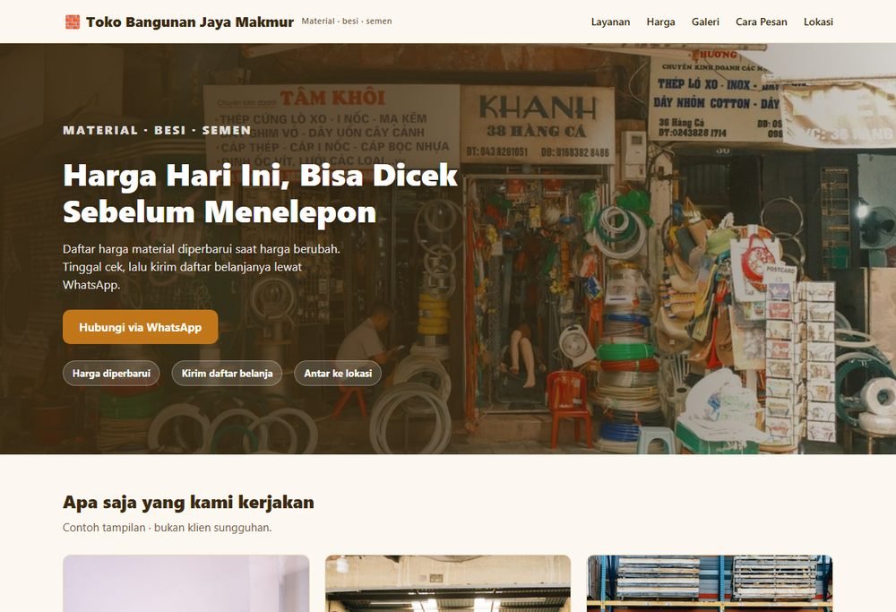 Tampilan website toko bangunan & material di layar komputer