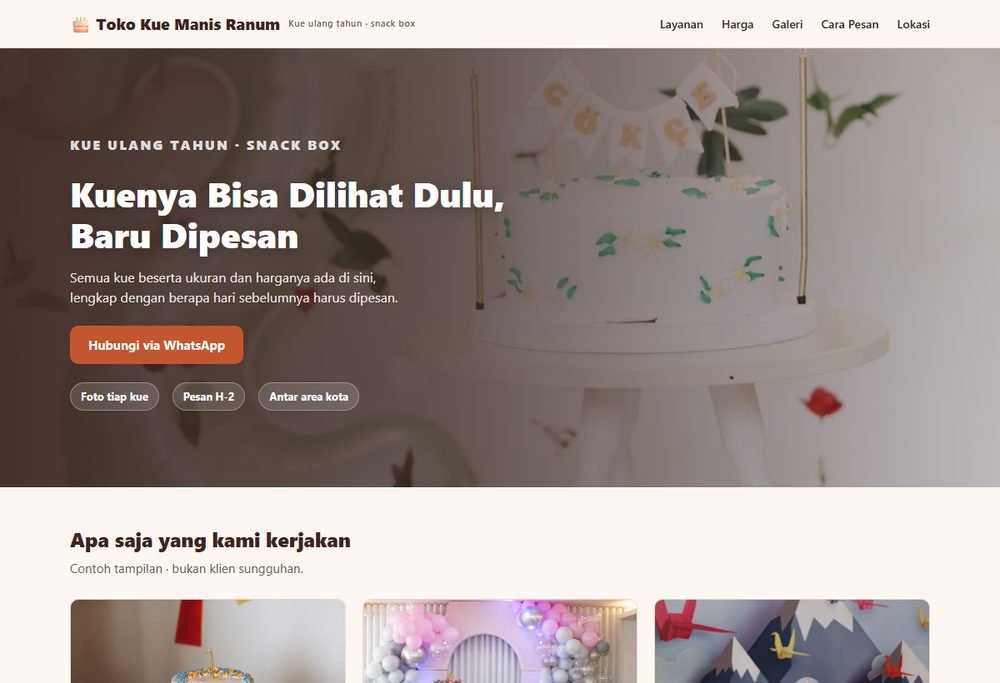 Tampilan website toko kue & bakery di layar komputer