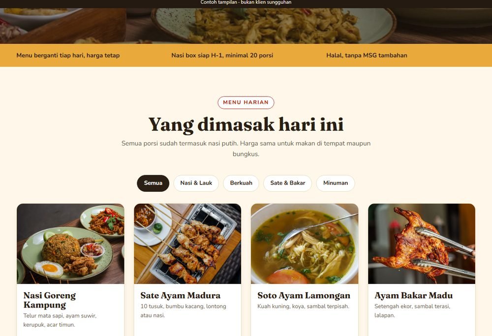 Bagian layanan dan harga pada website warung & rumah makan